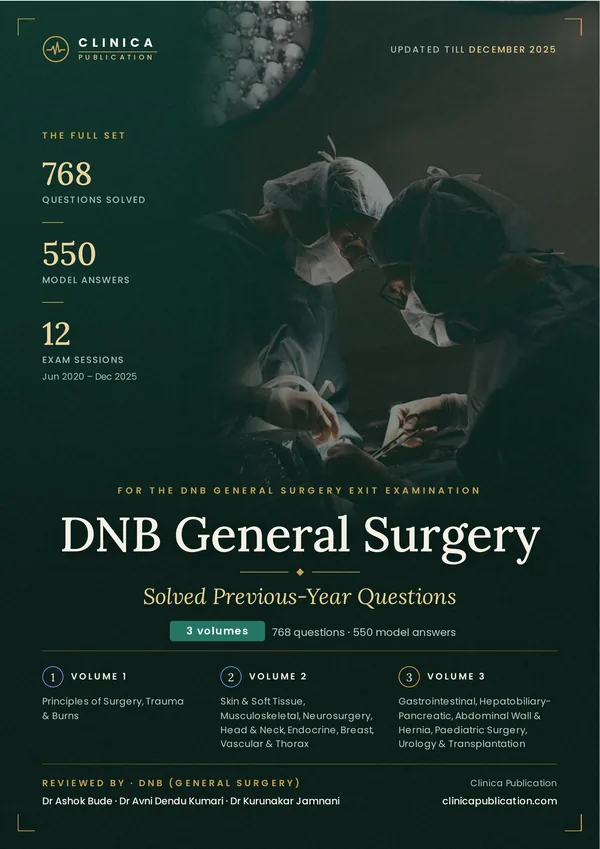 DNB General Surgery — Solved Previous-Year Questions cover